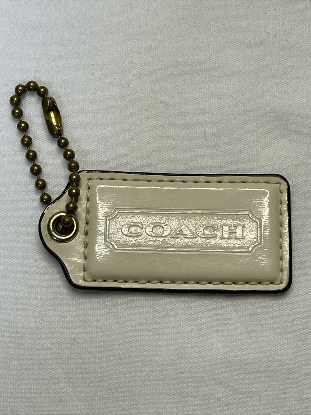 Coach Cream Patent Leather Hang Tag with Gold Ball Chain